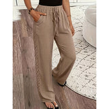 Estrelle - Loungehose mit Kordelzug und Spitzenbesatz – Khaki