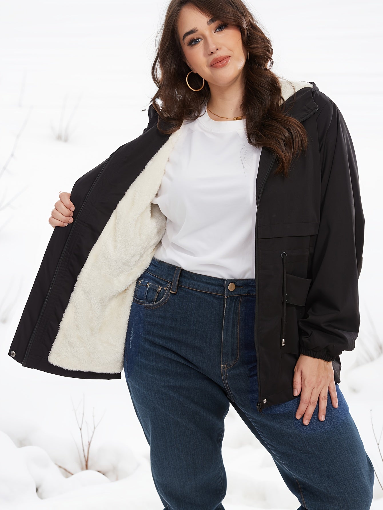 Outdoor Polyester Parka Wintermantel mit Fleece-Fütterung, Kapuze und Kordelzug für Damen | Ideal für den Winter