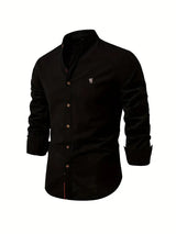 Herren Stehkragen Button Down Hemd - Stilvolles Langarm – Black