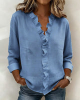 Lena | Stilvolle Bluse für Damen mit Volants – Blau