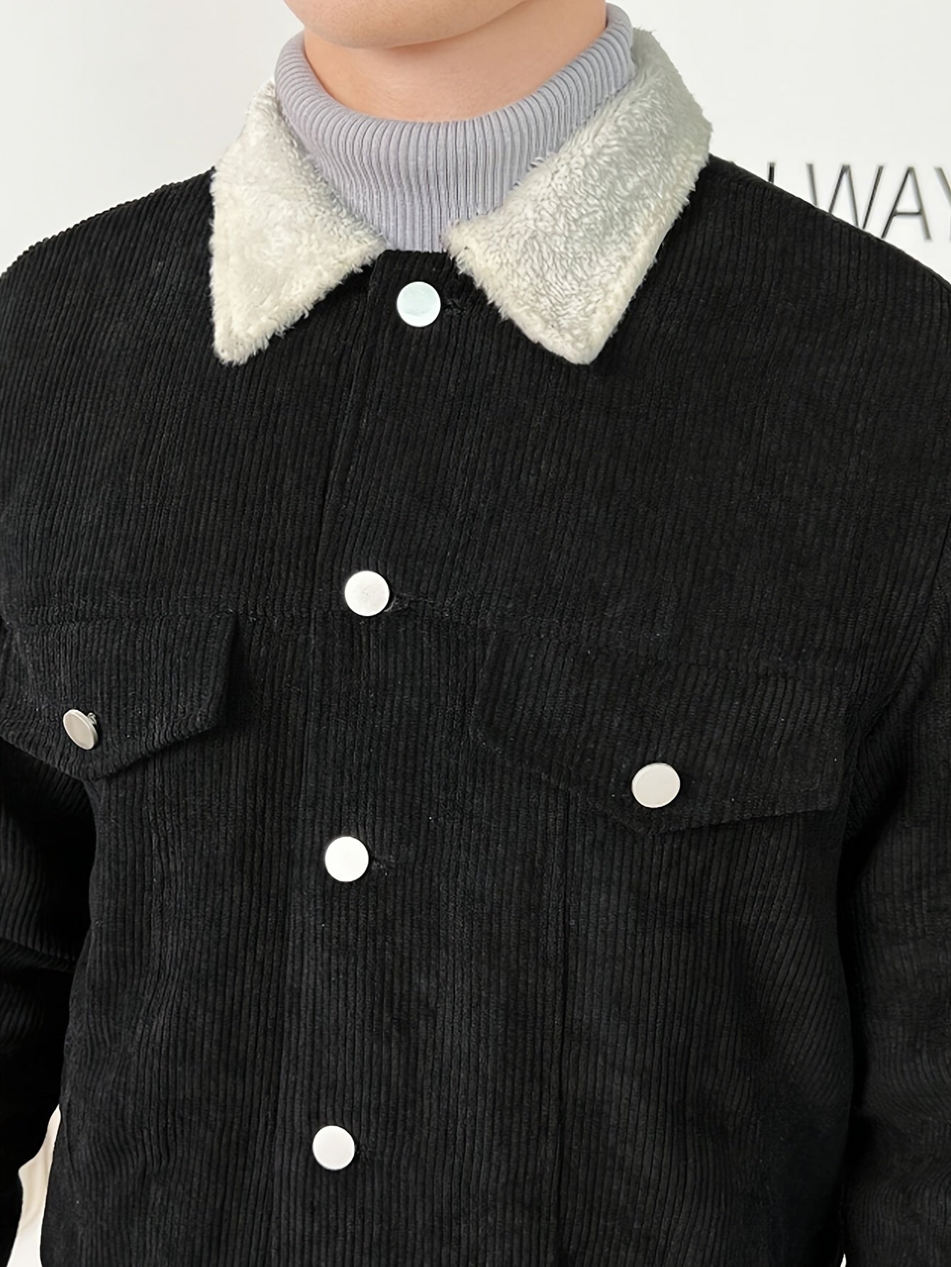 Lässige Cord-Sherpa-Jacke mit Kragen für Herren | Ideal für den Winter