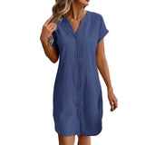 Ainslea - Strukturiertes Mini-Hemdblusenkleid – Marineblau
