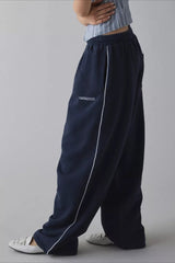 Damen Lange Bestickte Locker Geschnittene Strickhose – Müheloser Chic – Marine blau