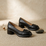 Damen Braune Geschlossene Lederschuhe Mit Blockabsätzen – Stilvolles Bequemes Schuhwerk – Schwarz