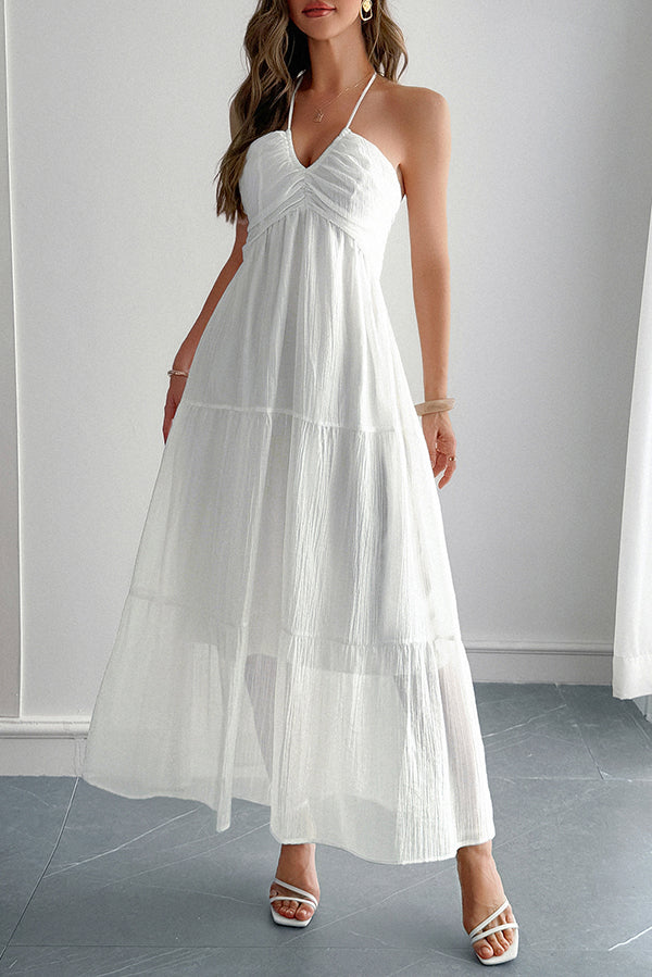 Lara® | Maxikleid mit Unifarbenem Halfter Hals und Bindung im lässigen Urlaubsstil