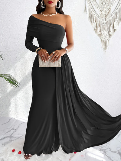 Stilvolles Baumwollkleid mit asymmetrischem Schnitt, schulterfreiem Design und Maxi-Länge für Damen | Ideal für den Sommer