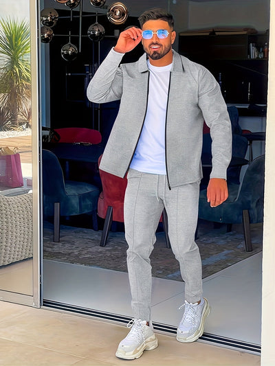 Herren Casual Solid Farbe Full Zip Baumwolle Trainingsanzug mit Kordelzug Hosen | Perfekt für Outdoor-Aktivitäten