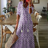 Damen-Maxikleid mit Blumenmuster und V-Ausschnitt – Lila