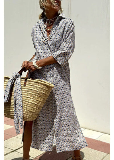 Lara® | Sommerrotes gestreiftes halbärmeliges langes Hemdkleid