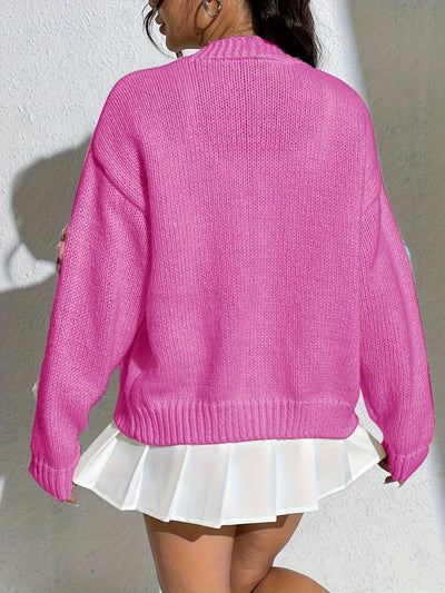 Stylischer Blumenmuster Wollstrick Cardigan für Damen | Ideal für den Winter