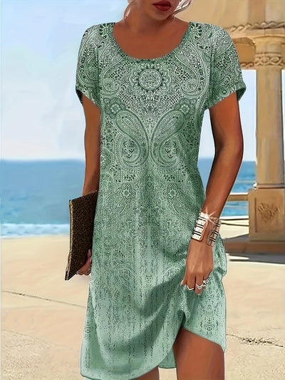 Sommerkleid Mit Rundhalsausschnitt Und Kurzen Ärmeln Für Damen | Mini