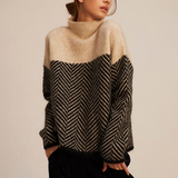Michaela | Damen Lockere Strickpullover mit hohem Kragen – Eichenbraun