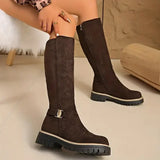 Dagny | Damen Kniehohe Stiefel mit Blockabsatz – Braun
