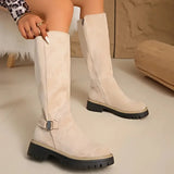 Dagny | Damen Kniehohe Stiefel mit Blockabsatz – Beige