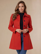 Marie | Damen A-Linien Wintermantel mit Knopfverschluss und klassischem Kragen – Rot