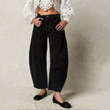 Sophie | Damen Barrel-Leg Jeans Cropped Mid-Rise Denim – Schwarz