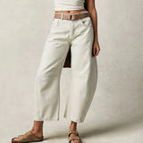 Sophie | Damen Barrel-Leg Jeans Cropped Mid-Rise Denim – Weiß
