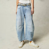 Sophie | Damen Barrel-Leg Jeans Cropped Mid-Rise Denim – Hellblau