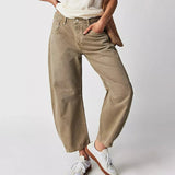 Sophie | Damen Barrel-Leg Jeans Cropped Mid-Rise Denim – Khaki