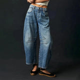 Sophie | Damen Barrel-Leg Jeans Cropped Mid-Rise Denim – Dunkelblau