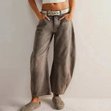 Sophie | Damen Barrel-Leg Jeans Cropped Mid-Rise Denim – Taupe