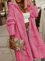 Clara | Damen Übergangsjacke lange Kapuzen-Strickjacke Baumwollmischung – Rosa