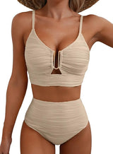 Damen-Bikini mit strukturierter Oberfläche und U-förmigem Metallelement – Apricot