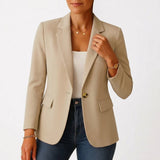Frieda | Damen Blazer Ein-Knopf Klassische Revers Tailliert – Beige