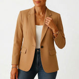 Frieda | Damen Blazer Ein-Knopf Klassische Revers Tailliert – Marrón Claro