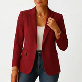 Frieda | Damen Blazer Ein-Knopf Klassische Revers Tailliert – Borgoña