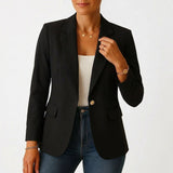 Frieda | Damen Blazer Ein-Knopf Klassische Revers Tailliert – Negro