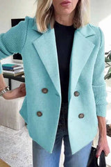 Damen Blazer Strickärmel Elegant – Hellblau