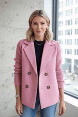 Damen Blazer Strickärmel Elegant – Rosa-Weiß