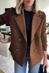 Damen Blazer Strickärmel Elegant – Dunkelbraun