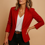 Katharina | Damen Blazer Tailliert Ein-Knopf Slim Fit Business Jacke – Dunkelrot