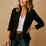 Katharina | Damen Blazer Tailliert Ein-Knopf Slim Fit Business Jacke – Schwarz