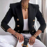 Lena | Damen Blazer Zweireihig mit Goldknöpfen Tailliert – Schwarz