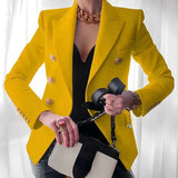 Lena | Damen Blazer Zweireihig mit Goldknöpfen Tailliert – Gelb
