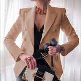 Lena | Damen Blazer Zweireihig mit Goldknöpfen Tailliert – Beige