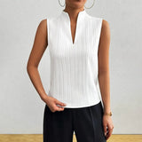 Clara | Damen Bluse ärmellos gestreift V-Ausschnitt – Weiß