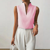 Clara | Damen Bluse ärmellos gestreift V-Ausschnitt – Rosa