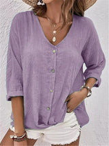 Emilia | Damen Bluse V-Ausschnitt Dreiviertelarm Baumwolle – Hellviolett