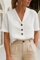 Marie | Damen Bluse V-Ausschnitt Kurzarm Business Casual – Weiß