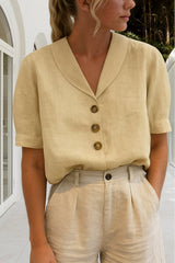 Marie | Damen Bluse V-Ausschnitt Kurzarm Business Casual – Beige