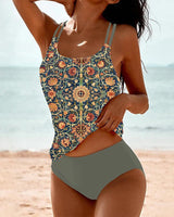 Mia | Damen Bohemian Tankini Set Mehrfarbig Ornament – Grün