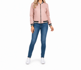 Damen Bomberjacke mit Reißverschluss und Rippbündchen – Rosa