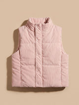 Marie | Damen Corduroy-Steppweste Kurzer Bodywarmer mit Stehkragen Druckknopf – Rosa