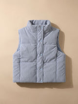 Marie | Damen Corduroy-Steppweste Kurzer Bodywarmer mit Stehkragen Druckknopf – Hellblau