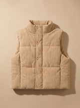 Marie | Damen Corduroy-Steppweste Kurzer Bodywarmer mit Stehkragen Druckknopf – Khaki