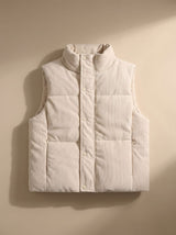 Marie | Damen Corduroy-Steppweste Kurzer Bodywarmer mit Stehkragen Druckknopf – Offwhite